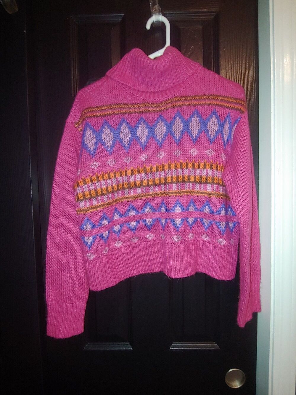 NEW No Comment Turtleneck Pink Sweater Geo Print Women’s Size Large